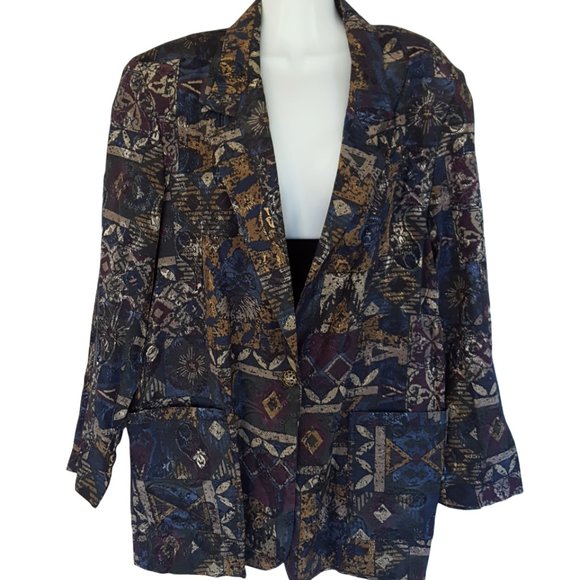 Vintage 80's Samantha David Women's L Metallic Blazer Jacket Shoulder Pads - Picture 1 of 13